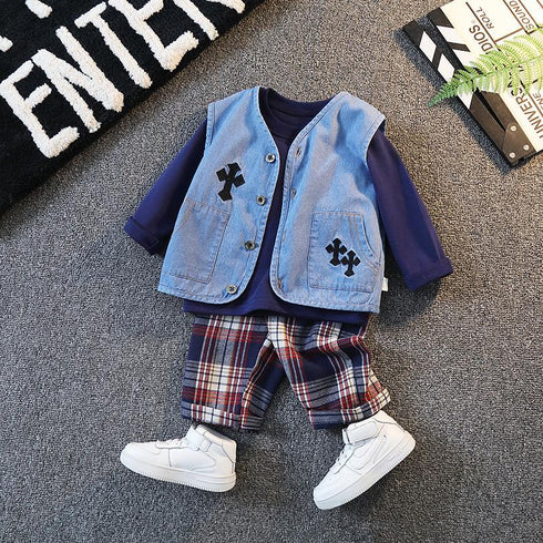 Spring and Autumn Boys' Vest Three-Piece Set