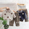 Bear Lapel Plaid Shirt Long Sleeve Suit Baby Boy Casual Sweater Vest Three Piece Set