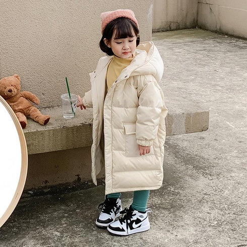 Children's Down Jacket 90 White Duck Down Long Knee Thickened Hat Jacket