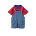 Boy's and girl's striped T-shirt short sleeve denim braces two-piece set