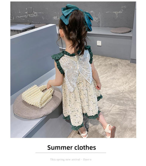 2022 Summer New Girls Little Floral Dress Butterfly Wing Dress