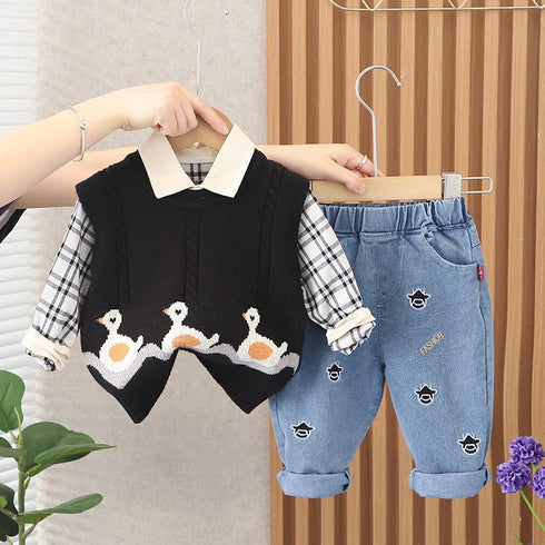 Spring and autumn boys casual sweater waistcoat set of three
