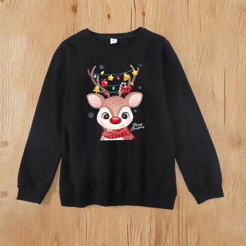 Cartoon cute elk Christmas print family of three parents and children parent-child series