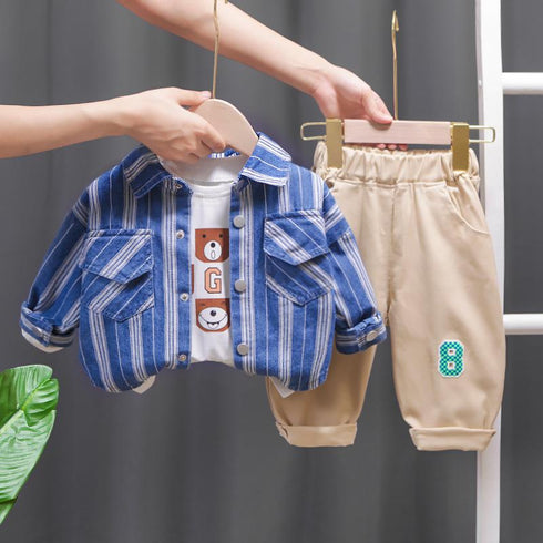 Spring and Autumn Boys Shirt Long Sleeve Three-Piece Set