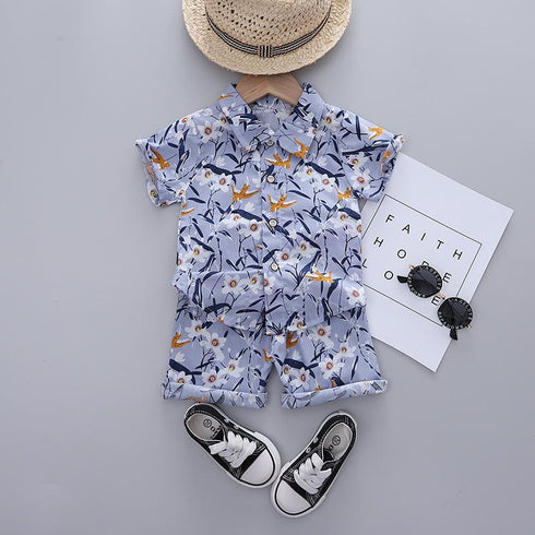 Boys summer suit short sleeve shirt beach pants two-piece set