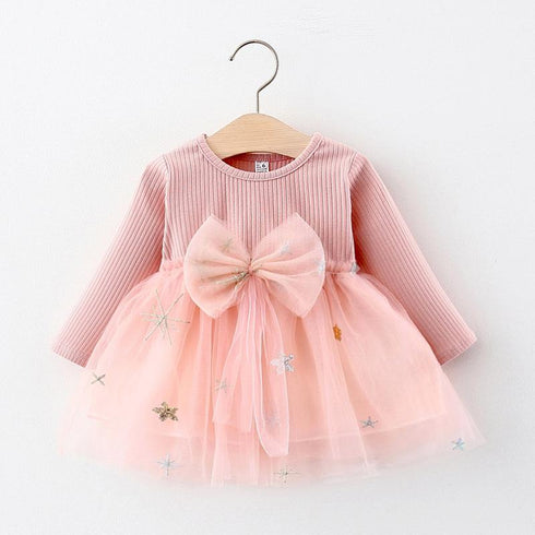 Baby Girl Dress Long Sleeve Mesh Stitching Princess Dress Sweet And Cute