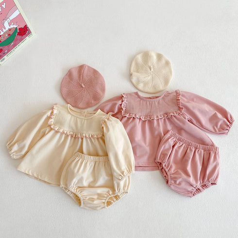 Cotton baby girl baby lace bubble long sleeve skirt bread pants two-piece suit