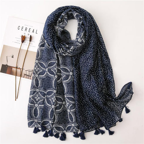 Small Fresh Cotton and Hemp Scarf Bohemian Printed Scarf