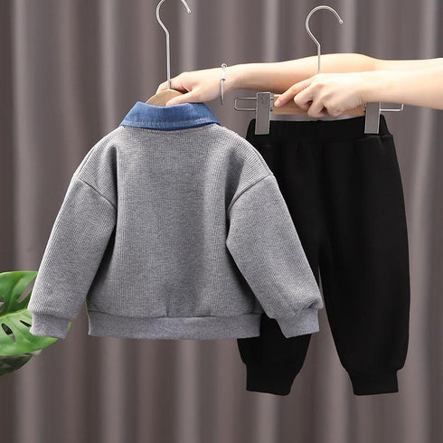 Boys winter suit plus velvet sweater set of three