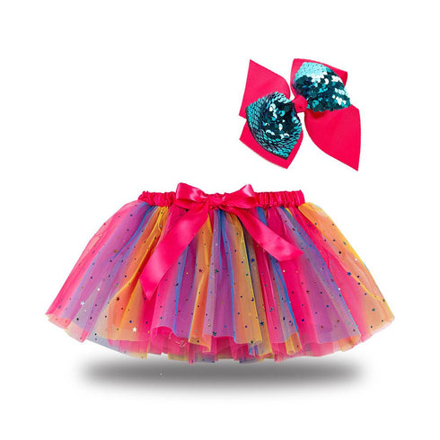 European And American New Style Girls' Skirt With Inner Lining, Bowknot, Hairpin, Mesh And Fluffy Skirt