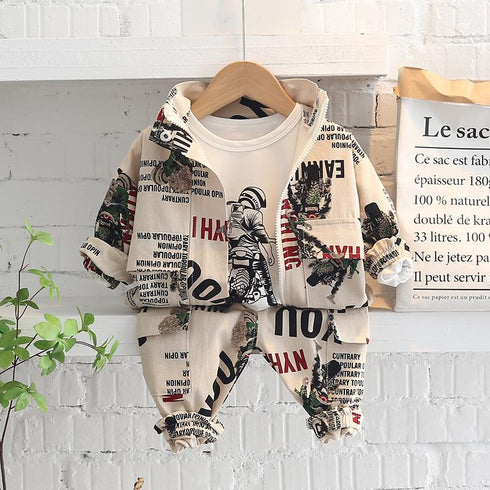 Boys' Spring and Autumn Sports Three-Piece Set