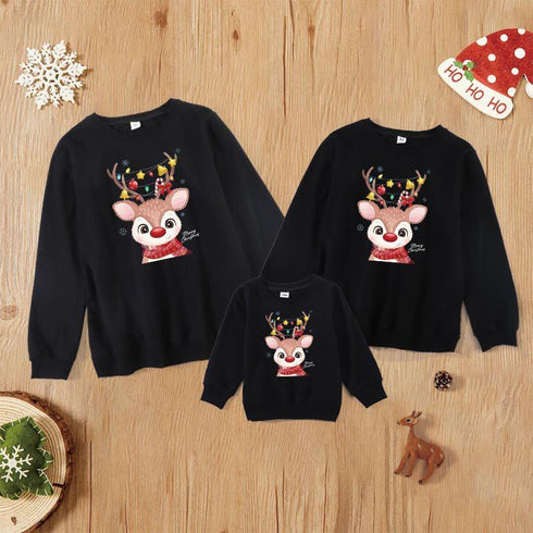 Cartoon cute elk Christmas print family of three parents and children parent-child series