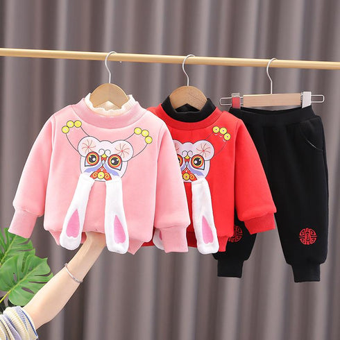 Winter children's velvet suit two-piece set