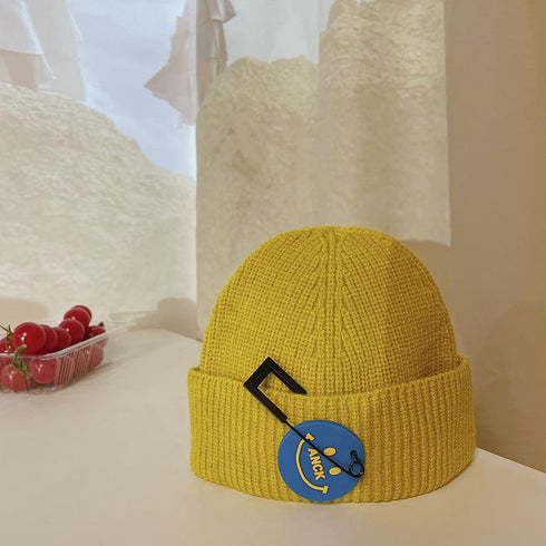 Children's Knitted Hat Autumn And Winter Pin Smiling Face Circumference 18.1-18.9 inch