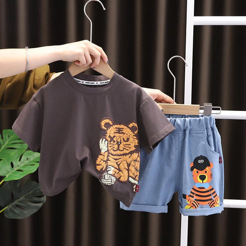 Cartoon Tiger Short Sleeve Two Piece Set