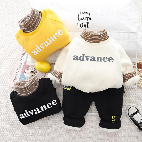 Winter children's padded sweater long sleeve suit two-piece set