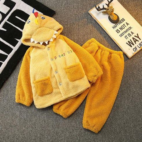 Baby boy plus velvet cartoon pajamas set home clothing two-piece set