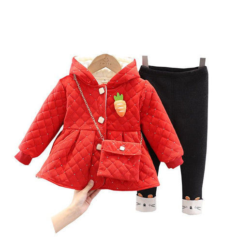 Girls fall/winter plus velvet two-piece suit