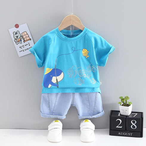 Summer boy shark short sleeve suit