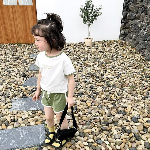 Summer Letter Short Sleeve Shorts Set For Boys And Girls