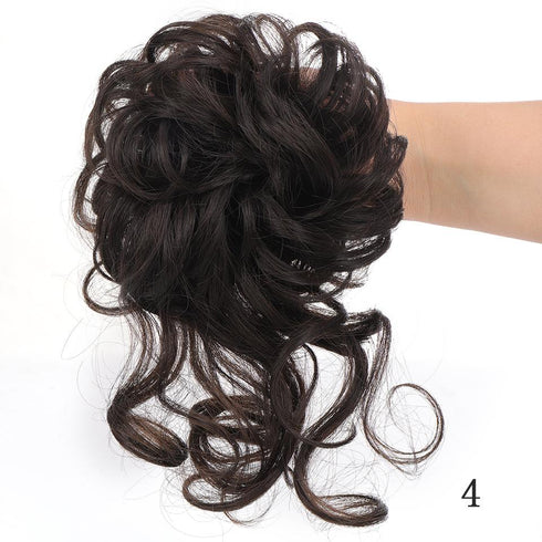 Synthetic bun wig fluffy hair ring ball head