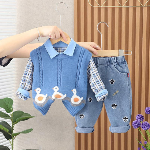 Spring and autumn boys casual sweater waistcoat set of three