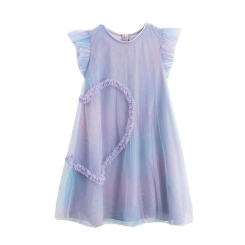 Girls Summer Mesh Love Gradient Princess Dress