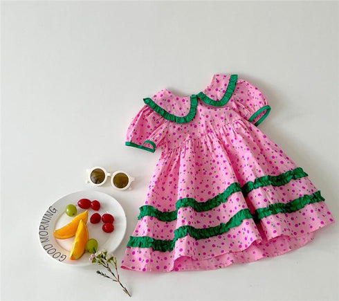 Contrast Color Fungus Edge Dress Summer Princess Dress
