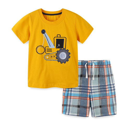 Summer boy excavator short sleeve set