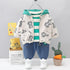 Long sleeve striped sweater zipper cardigan cotton jeans casual suit