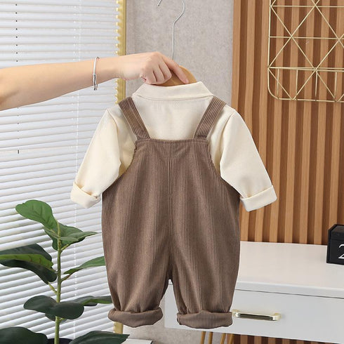 Baby Spring and Autumn Dress Suit Strap Pants Two-Piece Set