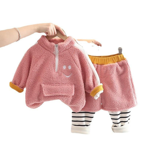 Girls plus velvet suit winter warm two-piece set
