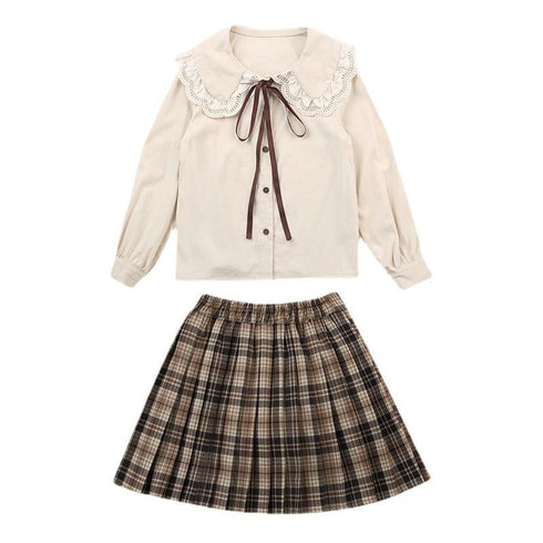 Girls Fall Pleated Skirt Set