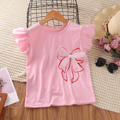 Girls Summer Bow Flying Sleeve Shorts Set