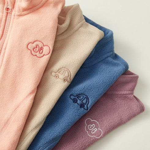 Baby double-sided polar fleece jacket simple embroidered semi-high collar warm jacket