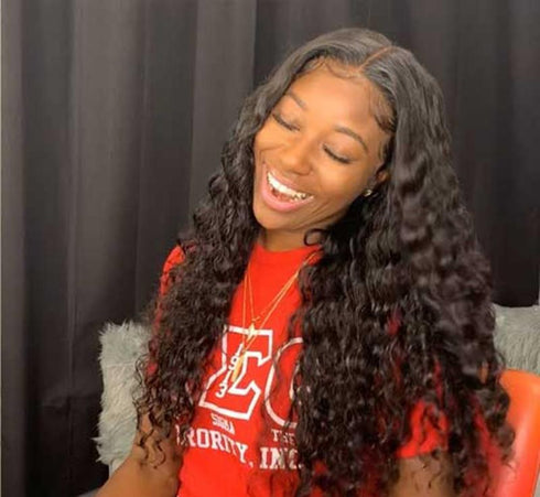 Medium black long curly hair wig headgear