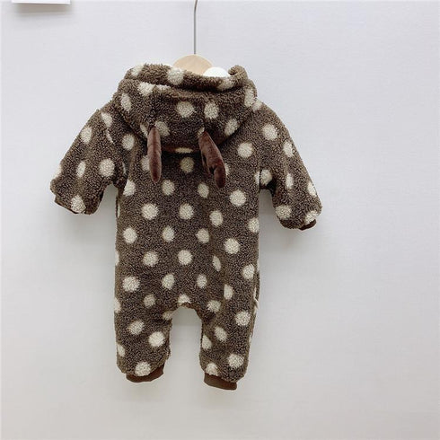 Winter baby wave plus velvet padded long sleeve climbing clothes baby warm jumpsuit