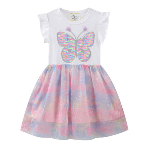 Butterfly Bead Girl Dress Spring And Summer New Foreign Style Girl Children's Short Sleeve Gauze Skirt