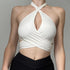 Solid Ring Cross-Neck Strap Halter Top