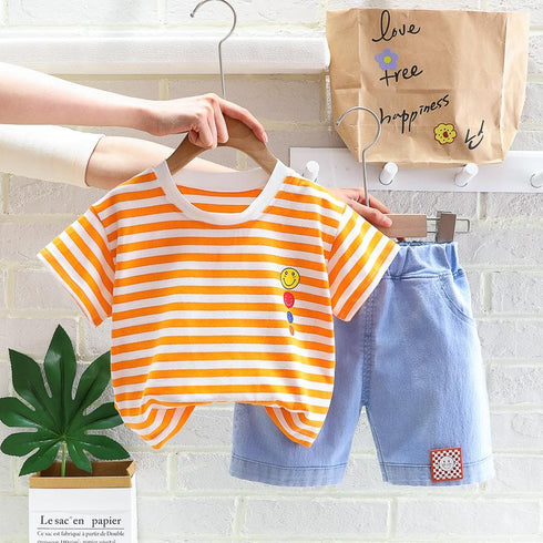 Stripe Light T-shirt + Denim Shorts 2pcs Set