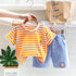 Stripe Light T-shirt + Denim Shorts 2pcs Set