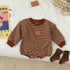 Striped cartoon bear round neck sweater fart jacket ha coat baby cotton one-piece climbing suit