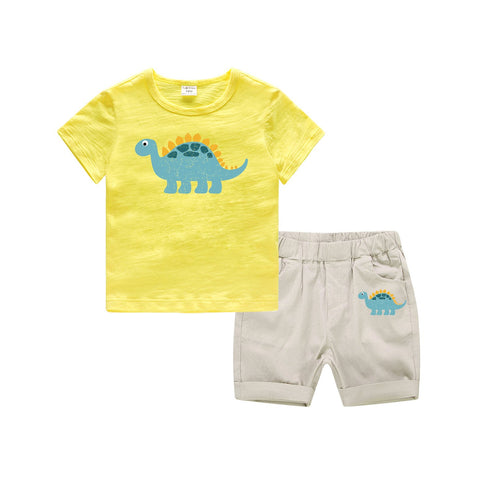Boys' Summer Dinosaur Cartoon Short Sleeve Shorts Set