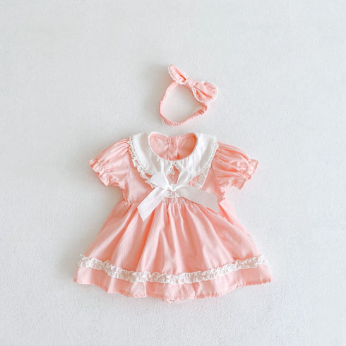 Pink doll collar bubble sleeve cotton triangle ha clothes climbing clothes ha skirt