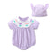 Summer New Baby Girl Jumpsuit Baby Girl Ha Clothes Climbing Suit Sweet Embroidered Fart Coat Hat Two-piece Set