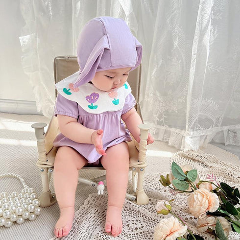 Summer New Baby Girl Jumpsuit Baby Girl Ha Clothes Climbing Suit Sweet Embroidered Fart Coat Hat Two-piece Set