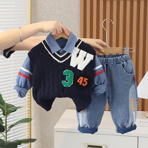 Spring and autumn boys casual sweater waistcoat set of three