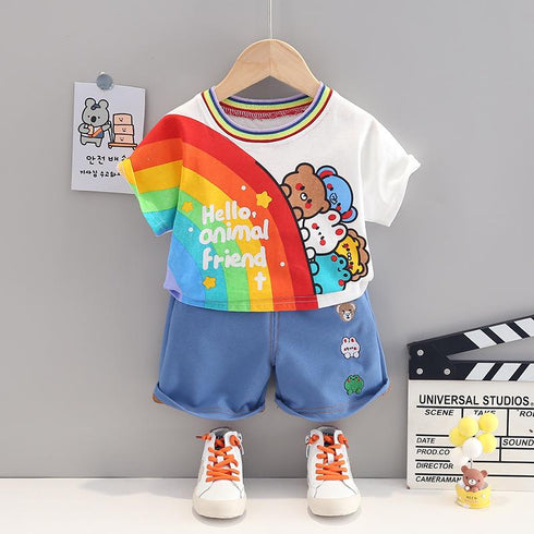 Children's clothing cartoon suit boy short sleeve handsome two-piece set