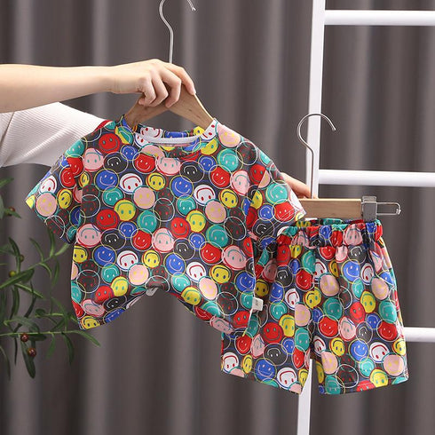 Boys' Summer Smiling Face Two-piece Set