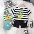 Round Neck Striped Short Sleeve Suit Sports Shorts Two-piece Set